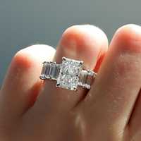 Bague de fiançailles en diamant de laboratoire certifié IGI, taille radiant 4 carats, avec accent baguette, bague de mariage solitaire en or massif 14K, qualité VS