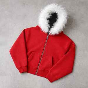 Sudadera con capucha de piel sintética para hombre, personalizable, color marrón oscuro, estilo esencial, holgada, de lujo, con cremallera - Product Image 2