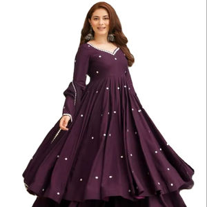Nuevo Diseño 2026, Vestido/Kurta Estilo Anarkali con Cuello Redondo y Colores Brillantes, a la Moda, para Mujeres o Niñas - Product Image 1