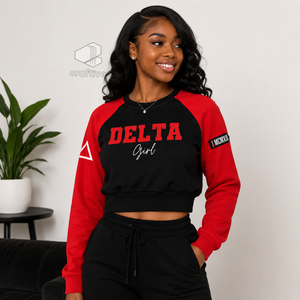 Delta |   Sigma |   Sweat-shirt court à manches longues raglan brodé pour femme Theta Sorority, haut de sport athlétique - Product Image 4