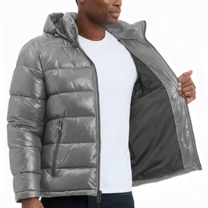 Vestes d'hiver matelassées brillantes personnalisées pour hommes, avec capuche, chaudes et rembourrées de duvet, pour l'extérieur - Product Image 3