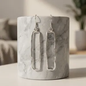 Pendientes Largos de Aro Rectangulares Geométricos de Plata de Ley 925 de 50 mm, Minimalistas para Mujer - Product Image 5