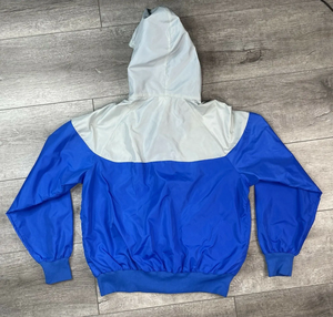 Survêtement unisexe bleu et blanc à blocs de couleur, manches longues, à capuche, fermeture éclair, style sportif, léger, en polyester, pour adulte, idéal pour le printemps - Product Image 3