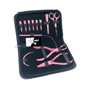 Kit d'outils pour extensions de cheveux rose imperméable de haute qualité, comprenant des pinces à micro-anneaux en acier inoxydable, des ciseaux et des pinces pour salon - Product Image 2