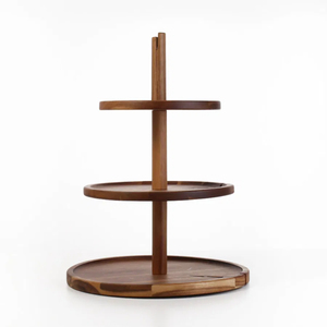 Premium Handcrafted 2-Tier Ribbed Wooden Cake Stand Sustainable Sheesham Wood Cupcake <b>Tower</b> & Dessert Display Stand On Sale - Product Image 2