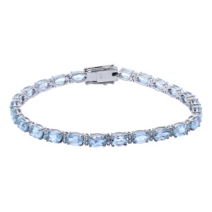 Pulsera de tenis de plata de ley 925 con gema de aguamarina azul natural y diamantes auténticos engastados en punta, certificada, regalo para ella - Product Image 3