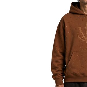 Sweat à capuche personnalisé marron surdimensionné en polaire pour homme, avec logo en strass et cristaux, design de luxe, pull épais, streetwear, sweat à capuche personnalisé - Product Image 2