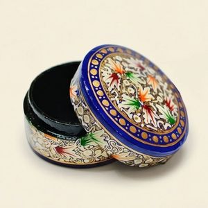 Premium Handcrafted Round Paper Mache Keepsake <b>Box</b> Crimson Floral Tapestry Traditional Kashmiri Indian Artisan <b>Gift</b> - Product Image 3
