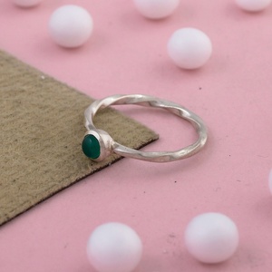 925 Sterling <b>Silver</b> Round Green Onyx Bezel Set Minimalist <b>Stacking</b> <b>Ring</b> for Women Handmade Gemstone Jewelry - Product Image 3