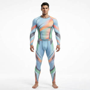 Combinaison de sport pour homme à manches longues, imprimée, col rond, taille élastique, ajustée, respirante, anti-transpiration, séchage rapide, toutes saisons - Product Image 2