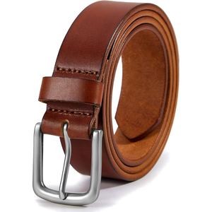 Cinturón de cuero de búfalo premium para hombre, cuero genuino de grano completo, hebilla clásica retro, cinturón duradero para vestir informal o formal. - Product Image 1