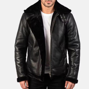Premium <b>Men's</b> Winter Shearling <b>Leather</b> <b>Jacket</b> Warm Aviator B3 Bomber <b>Jacket</b> Faux Fur Lined Thick Motorcycle Biker Coat Plus Size - Product Image 1