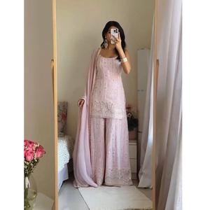 Traje Sharara de Georgette Sintética de la Mejor Calidad al por Mayor con Bordado Pesado y Lentejuelas para Mujer, Ideal para Fiestas o Uso Étnico - Product Image 1
