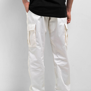 Men's <b>White</b> Heavyweight Casual <b>Cargo</b> Pants Elastic Waist Drawstring Closure Multiple Pockets Breathable Eco-Friendly 100% Cotton - Product Image 2
