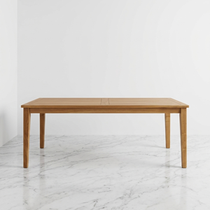 Table à manger moderne en teck, plateau en bois massif à lattes, pieds coniques rectangulaires, fournisseur de meubles d'intérieur pour cuisine et maison - Product Image 2