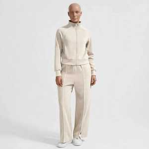 Conjunto Deportivo para Mujer de Color Sólido con Cierre de Cremallera, Chaqueta con Cuello Alto y Pantalones con Dobladillo Dividido - Product Image 5