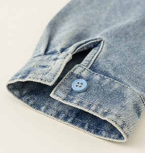 Chemise en denim de coton pour enfants, manches longues, applique de dessin animé, col rabattu décontracté, haut pour garçons et filles - Product Image 6