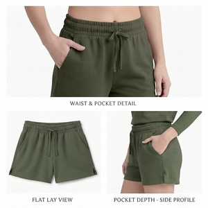 Custom Women Cotton <b>Fleece</b> <b>Shorts</b> Soft Casual Comfort Wear Elastic Waist Lounge Wear Loose Fit Above Knee Relaxed Fit Low Price - Product Image 3