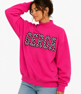 Sudadera Casual de Manga Larga para Mujer, Estilo Oversize con Cuello Alto Simulado, Diseño de Parches con Letras y Contraste de Puntos, Personalizada OEM - Product Image 5