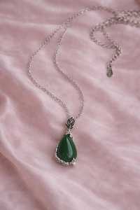 Collier pendentif en forme de larme style jade vert, plaqué or, argent sterling, vintage, minimaliste, bijoux de fiançailles, cadeau pour elle - Product Image 5