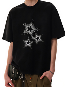 เสื้อยืดวินเทจประดับเพชรเทียม แขนสั้น คอกลม ลายจุดวิบวับ สไตล์สตรีทแวร์ รับผลิตจำนวนน้อย รับผลิตแบบ OEM ODM - Product Image 1