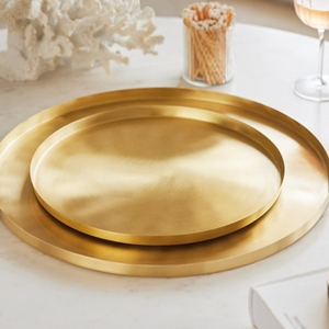 Plateau de service en acier inoxydable, finition dorée de luxe, plateau rond pour servir les aliments, pour hôtel, restaurant, traiteur, banquet, buffet, fournisseur - Product Image 5