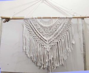 Basantpriya Bohemian Cotton Macrame Wall <b>Hanging</b> Abstract Geometric Pattern <b>White</b> Triangle Home Decor Living Room Washable - Product Image 1