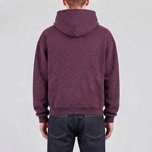 Sweat-shirt à capuche pour homme, imprimé à pois violets, coupe classique, en coton tricoté, avec poche avant, streetwear d'automne - Product Image 2