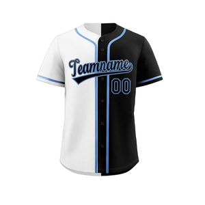 Maillot de baseball personnalisé d'hiver, écologique, sublimé, pour homme, manches courtes, boutonné, blocs de couleur, nom et numéro de l'équipe, logo avant - Product Image 3