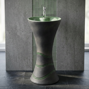 Lavabo de Pedestal de Cerámica con Relieve Vitrossa Matt, Diseño de Madera, Blanco y Marrón - Product Image 3