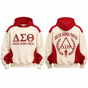 Sweat-shirt unisexe décontracté Delta Sigma Theta rouge beige à manches raglan avec logo frontal et motif torche - Product Image 4