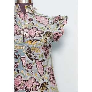 Blusa Moderna de Estilo Vintage con Estampado Floral Dulce, 100% Algodón, Lavable, de Secado Rápido, Ecológica, Casual de Verano, con un Toque Femenino y Cuello Redondo con Volantes - Product Image 2