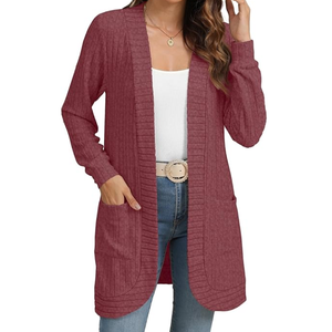 Cárdigan clásico vintage para mujer, con cinturón, manga larga, abierto por delante, informal, ligero, de punto suelto, con bolsillos. - Product Image 3
