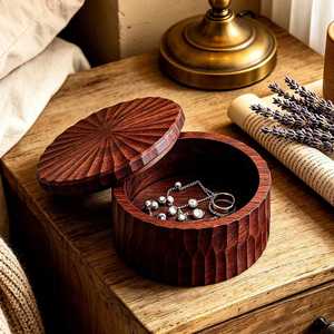 Multifunctional <b>Storage</b> Organizer for Rings Earrings Bracelets Minimalist Design Round Shape Wooden Jewelry Box with Hook - Product Image 5