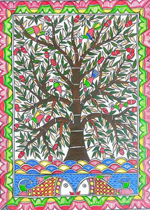 Pintura Madhubani Estilo Museo, Hecha a Mano, Arte Folclórico Metálico 3D Completo de Jharkand - Product Image 3