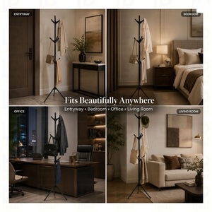 Modern Freestanding Metal Coat Rack Tree with 9 Hooks Black Entryway <b>Hat</b> Jacket Bag Organizer <b>Stand</b> - Product Image 4