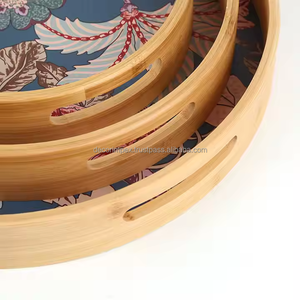 Meilleure vente de plateau de service en bois imprimé pour la maison et le restaurant ensemble de plateaux de service ronds en bois de Falak World Export - Product Image 2