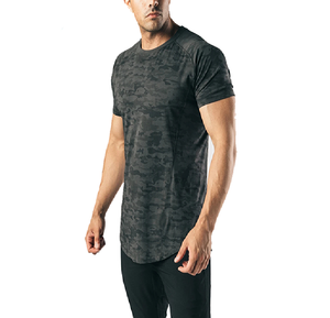 T-shirt décontracté pour homme, col rond, manches courtes, coupe ample, séchage rapide, en polyester tricoté, longueur longue, 180g, tendance - Product Image 3