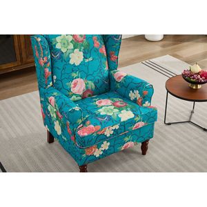 Fauteuil d'appoint au design floral moderne, pieds en bois rétro, confortable et rembourré, pour salon et chambre, canapé individuel doux - Product Image 5