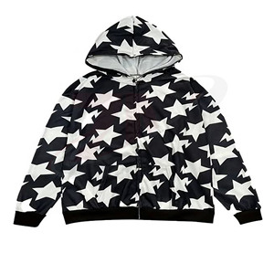 <b>Star</b> <b>Designs</b> Black White Color Custom Hoodies For Men's Polyester Fleece With Customized Logo Print Wholesale Stock - Product Image 1