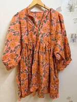 Robe midi florale 100% coton pour femmes, robe d'été bohème décontractée à manches bouffantes, robe de plage pour les vacances, vente en gros