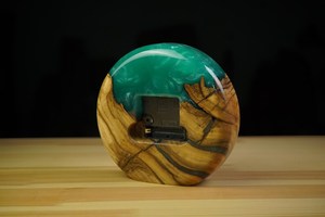 Modern Walnut Table <b>Clock</b> Handmade with Mint Epoxy Resin - Product Image 6