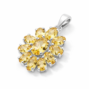 จี้รูปดอกไม้ซิทรินธรรมชาติ 100% สำหรับผู้หญิงจาก Rhaya Jewels จี้เงินแท้ชุบโรเดียม ดีไซน์สวยงาม - Product Image 3