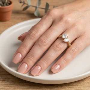 <b>Boho</b> Style Oval And Pear Cut Lab Grown Toi Et Moi Diamond Solitaire Engagement <b>Ring</b> Solid Gold Prong Set Vintage Wedding <b>Ring</b> - Product Image 5