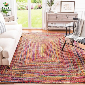 Alfombras rectangulares modernas de 160x230 cm hechas de yute trenzado a mano con algodón de colores, diseñadas a medida para la decoración de la sala de estar. - Product Image 2