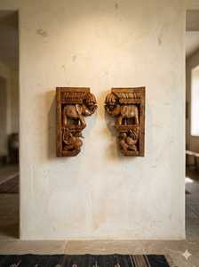 Wood Carved Elephant Wall Bracket Art Deco Bamboo Wood Corbel Brown <b>Decorative</b> Wall Sculpture for Home Anniversary Wall Hanging - Product Image 2
