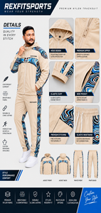 REXFIT <b>SPORTS</b> 2026 Custom Men’s Beige Nylon Tracksuit Set Full Zip Hooded <b>Jacket</b> and Pants Printed Panels Custom Sportswear - Product Image 4