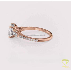 Bague en argent sterling 925 avec diamant moissanite taille coussin et pierres latérales taille baguette, bijoux de luxe - Product Image 5
