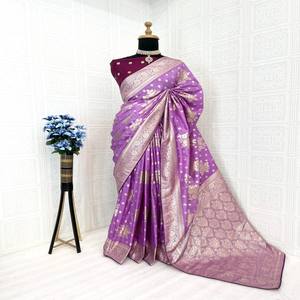 Sari de Seda Dola Premium VASTRA COTTAGE con Tejido Tradicional Banarasi y Teñido a Mano - Product Image 3