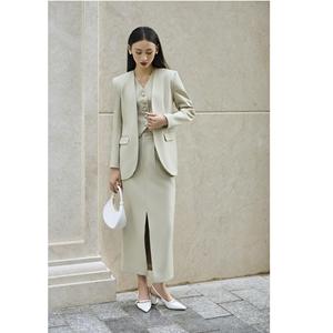 Jupes pour femmes du Vietnam, taille haute unie, élégante jupe midi fendue sur le devant KV27, élégante / pour femme de bureau / vintage minimaliste maxi standard - Product Image 2